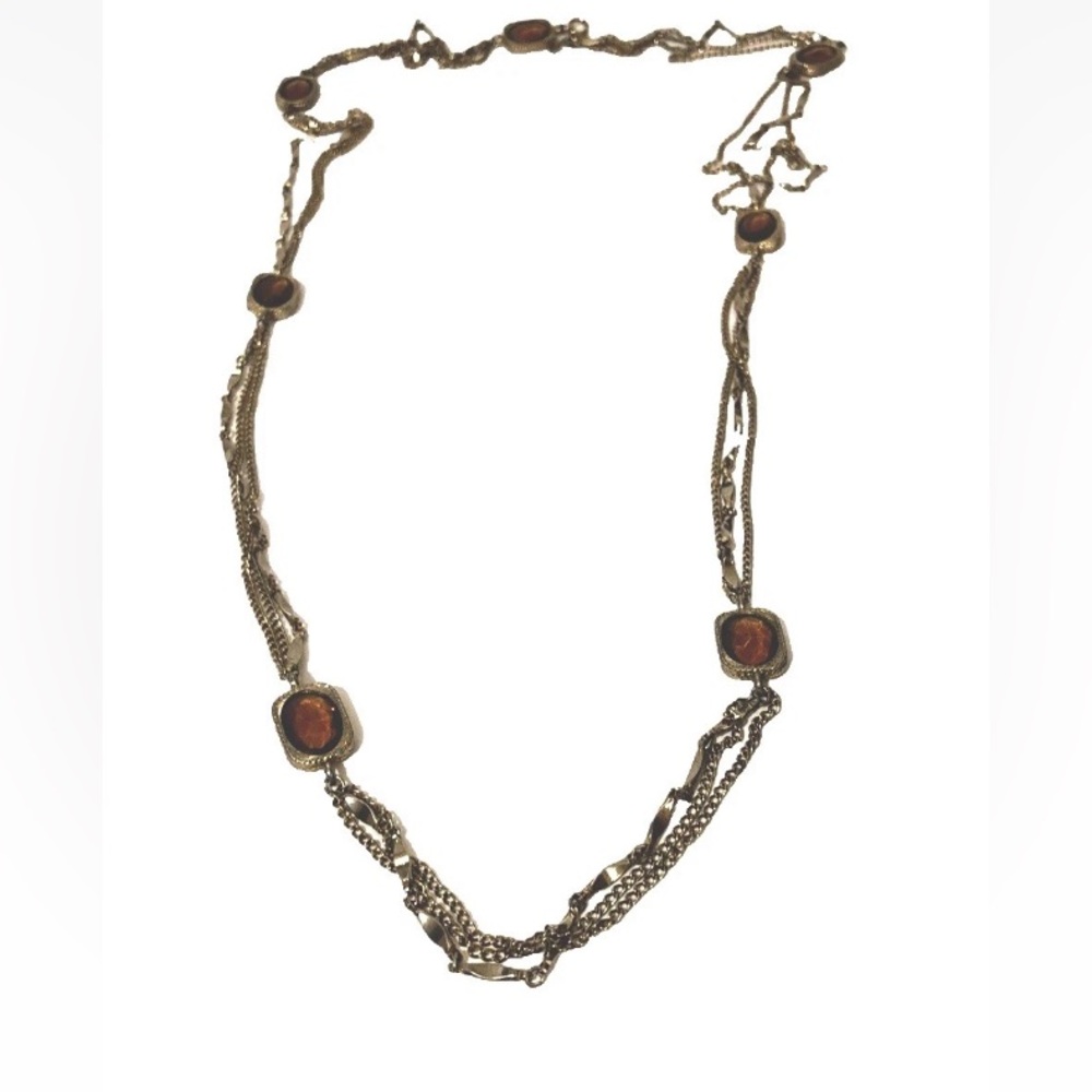 Sarah Coventry Gold-Tone Multi Strand Necklace with Glass Topaz Stones